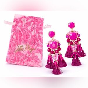 Lilly Pulitzer Waterside Beaded Tassel Statement Earrings w/Pouch🍒AMARENA CHERRY
